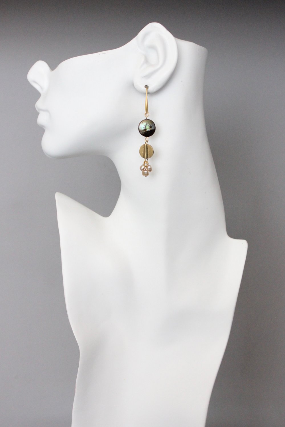 Pearl Cluster and Brass Hook Earrings