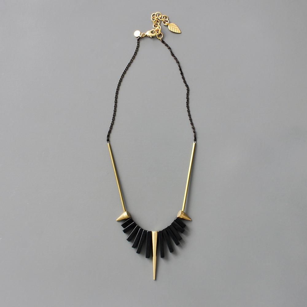 Black Agate and Brass Spike Necklace