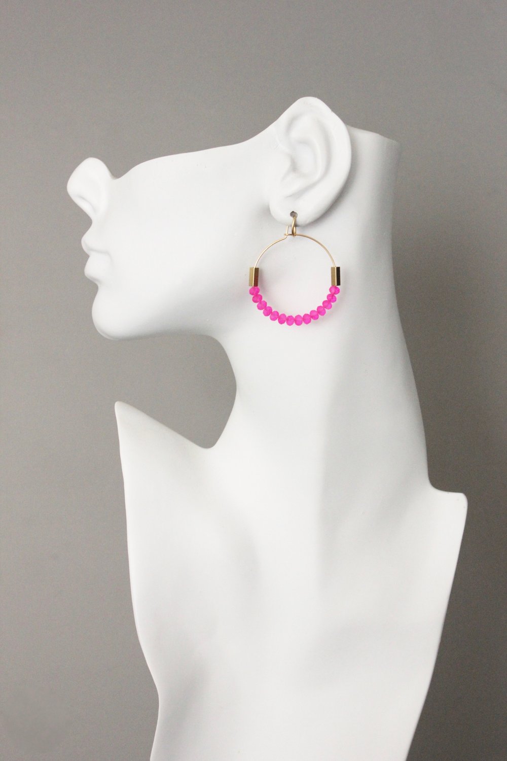 Pink and Gold Beaded Hoops