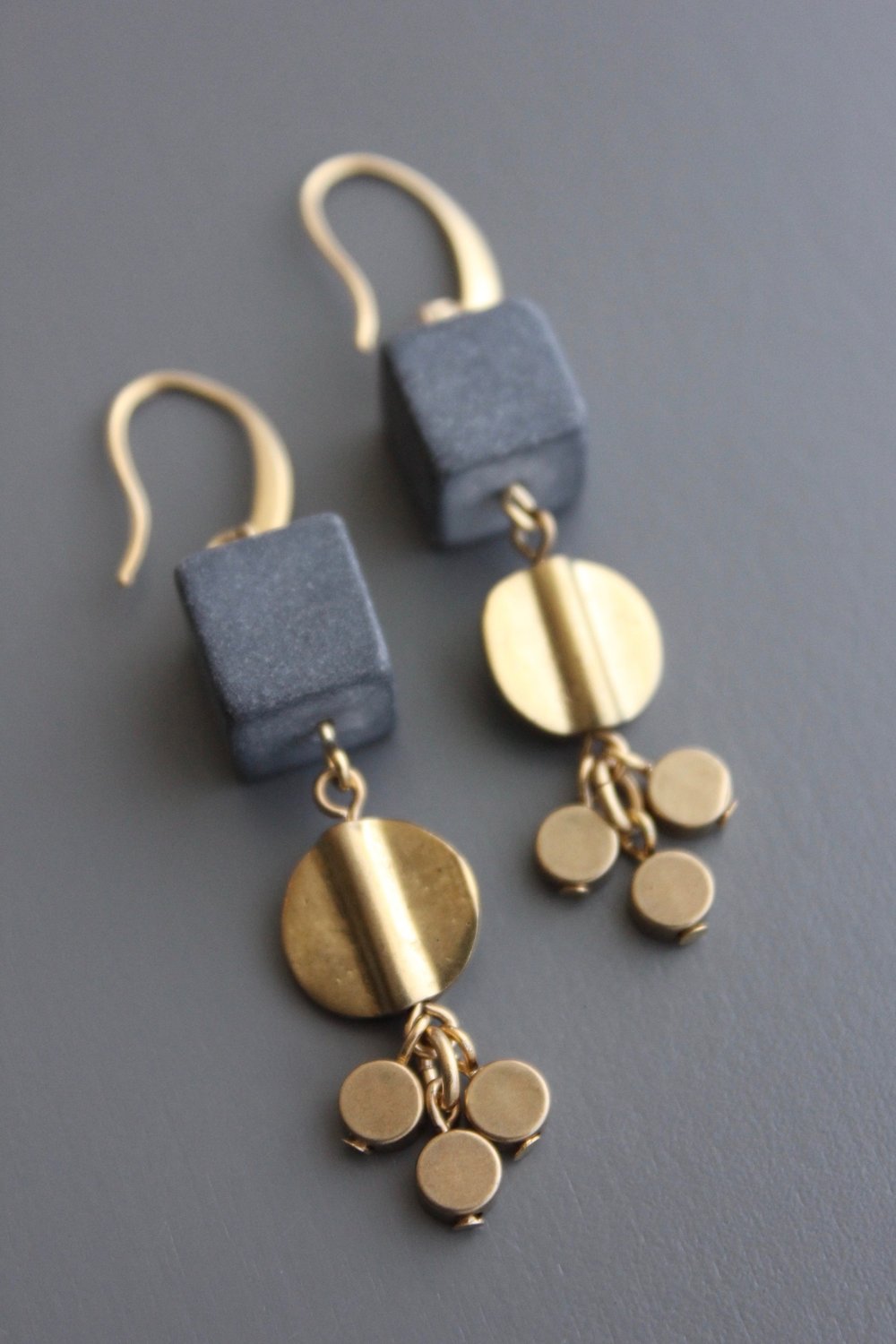 Agate and Brass Cluster Hook Earrings