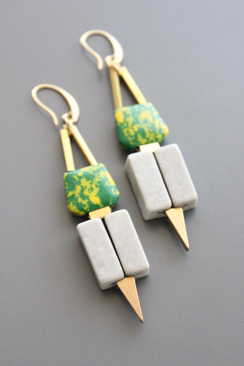 Dyed Jade and Marble Hook Earrings