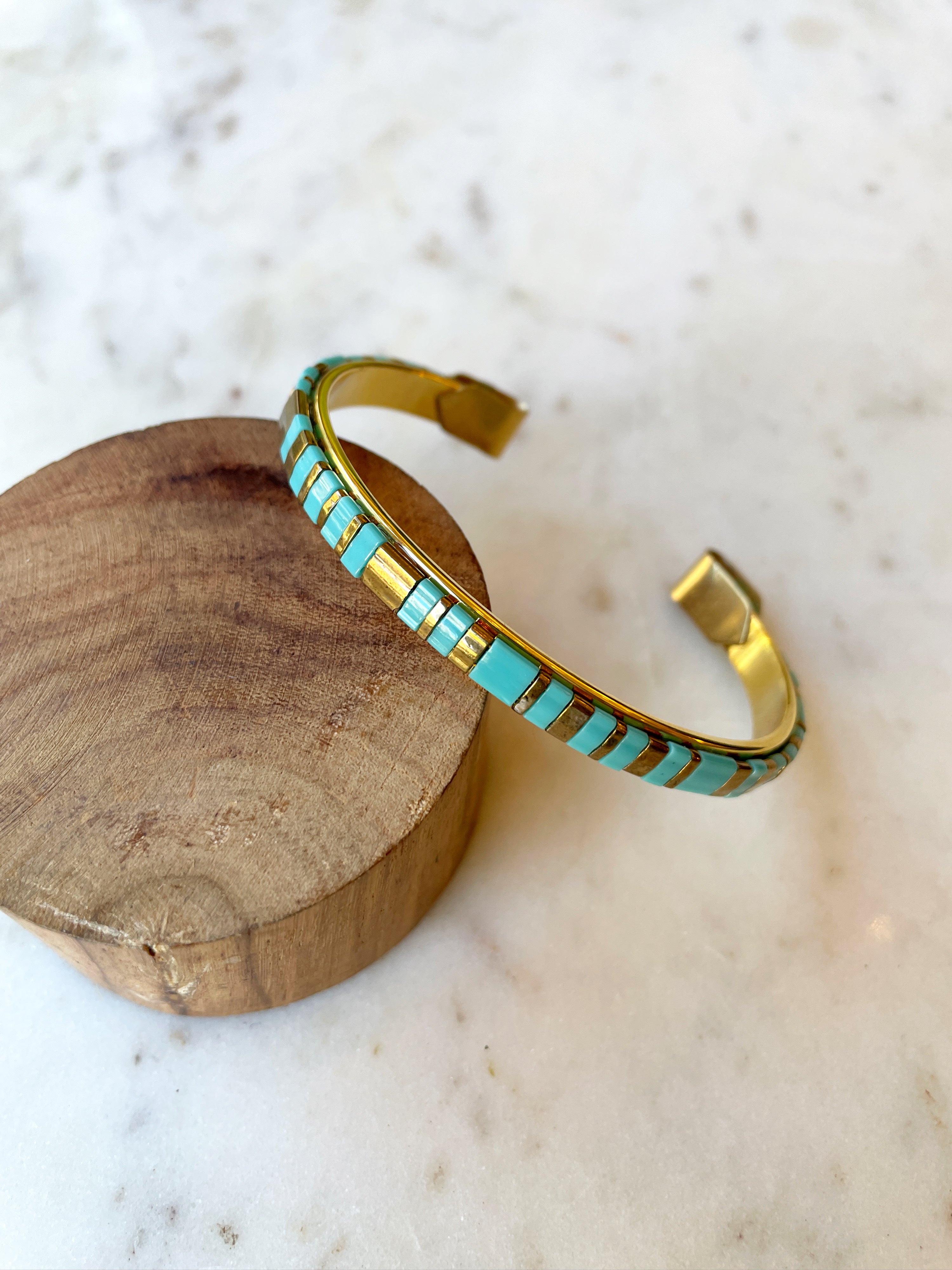 Glass Bead Cuff -Aqua