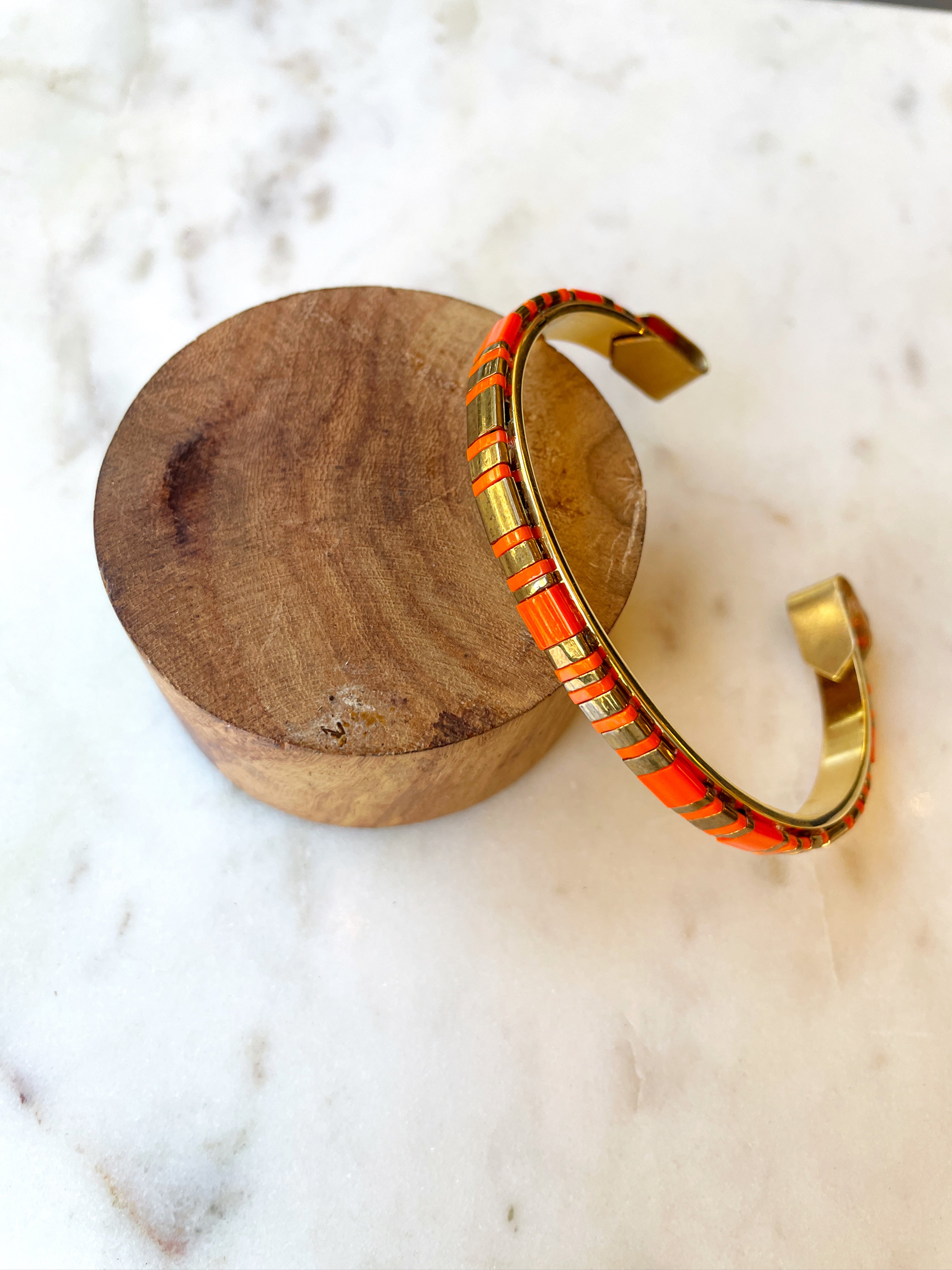 Glass Bead Cuff - Tangerine