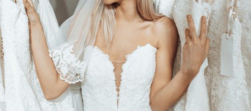 Woman wearing a strapless wedding dress