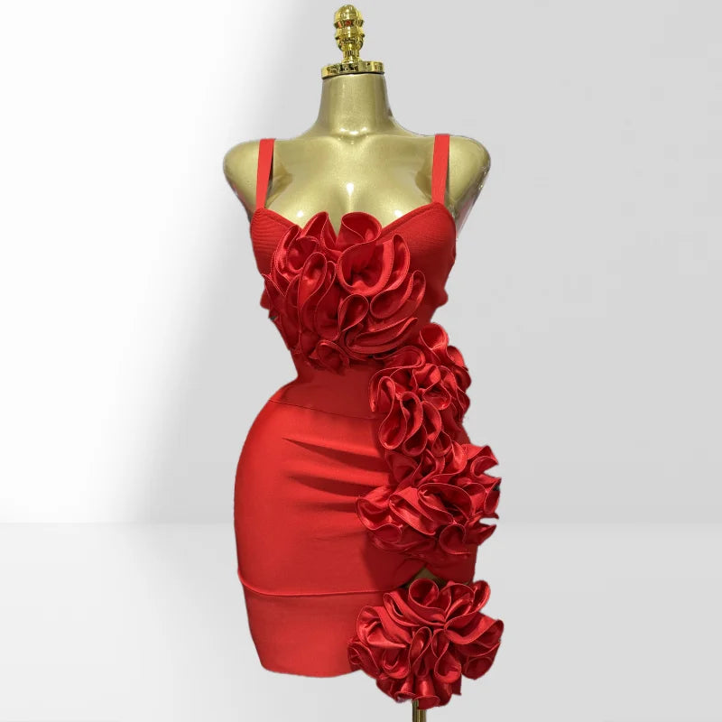 New Summer Stereoscopic Flowers Sexy Hollow Out Spaghetti Red Bandage Mini  Dress Sweet Woman Party Dress Birthday Party Vestido - Product Details