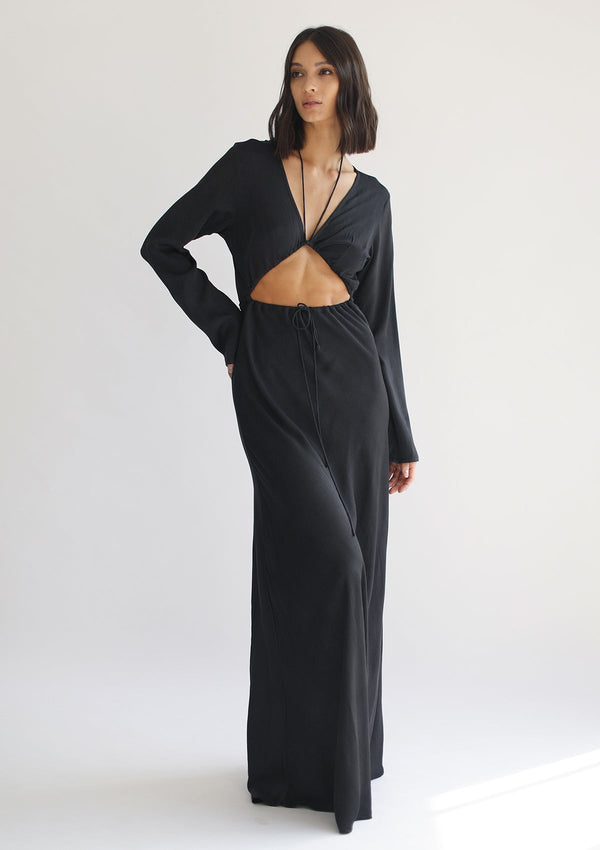 CORA BLACK KAFTAN DRESS - Long Petal Sleeve – Studio Tia