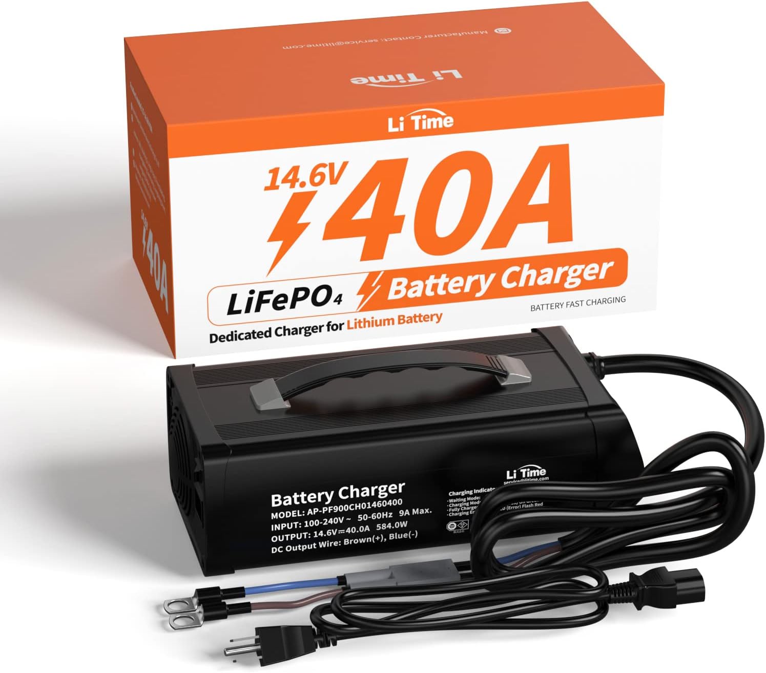 LiTime Lithium Battery Charger 14.6V 40A, Special for 12V LiFePO4 Battery, with Display Instruction and LED Indicator, AC-DC Smart Charger for 12.8V LiFePO4 Lithium Batteries, 40A Fast Charging
