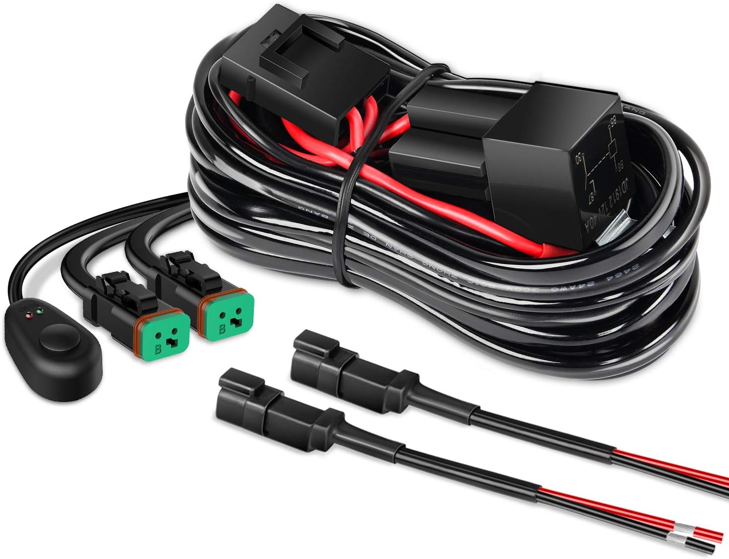 Nilight - 10016W 16AWG DT Connector Wiring Harness Kit LED Light Bar 12V On Off Switch Power Relay Blade Fuse for Off Road Lights LED Work Light-2 Leads,2 Years Warranty