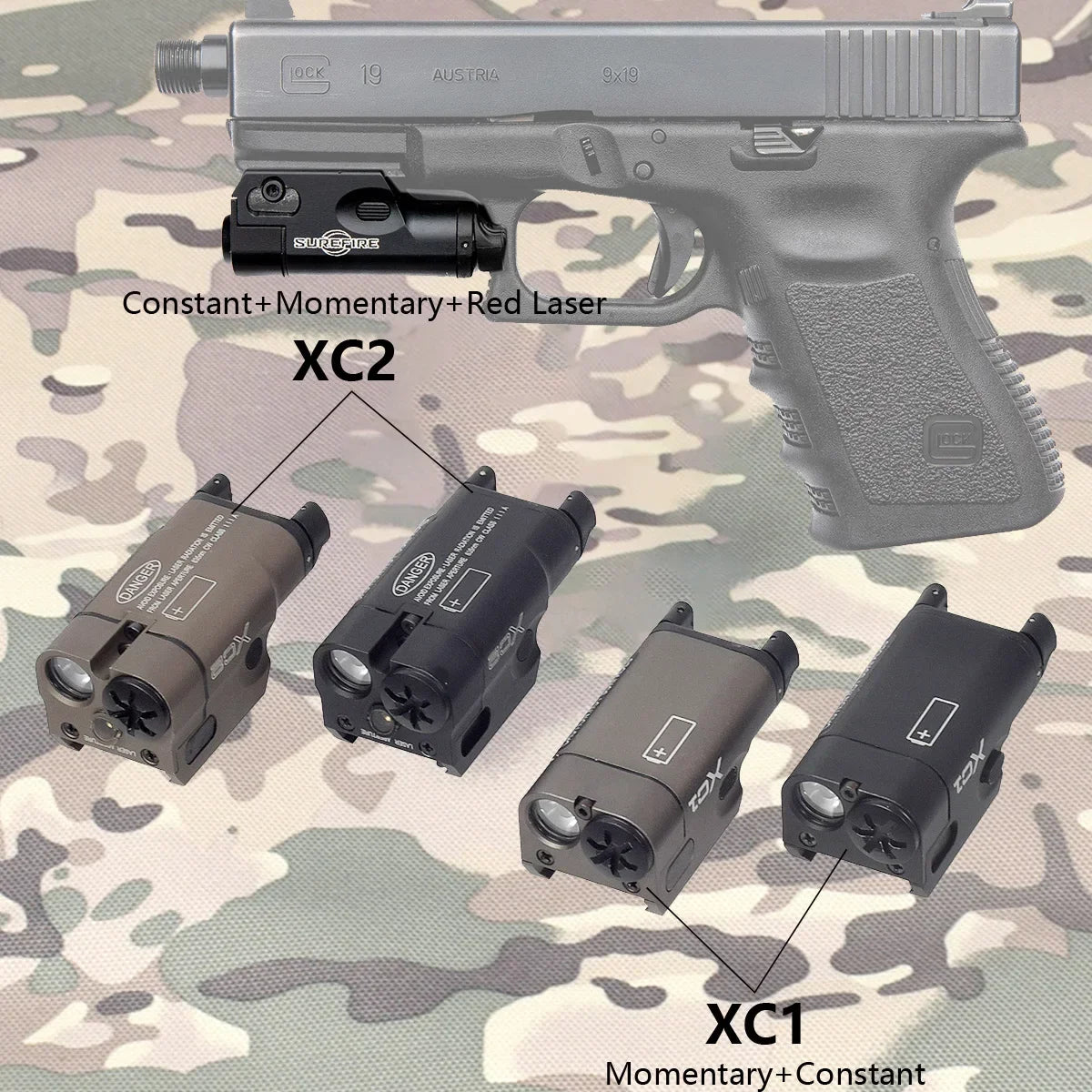 Tactical SureFire XC2 Red Dot Laser Light Upgrade XC1 Weapon Scout LED Flashlight For Pistol GLOCK 17 19