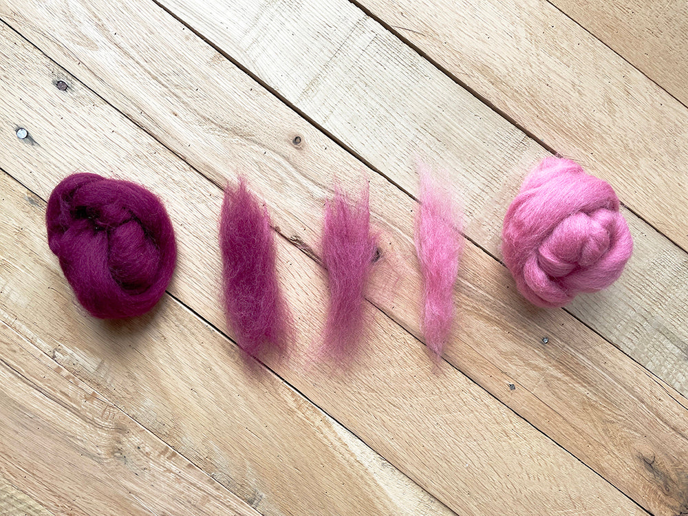 Combining shades of wool roving