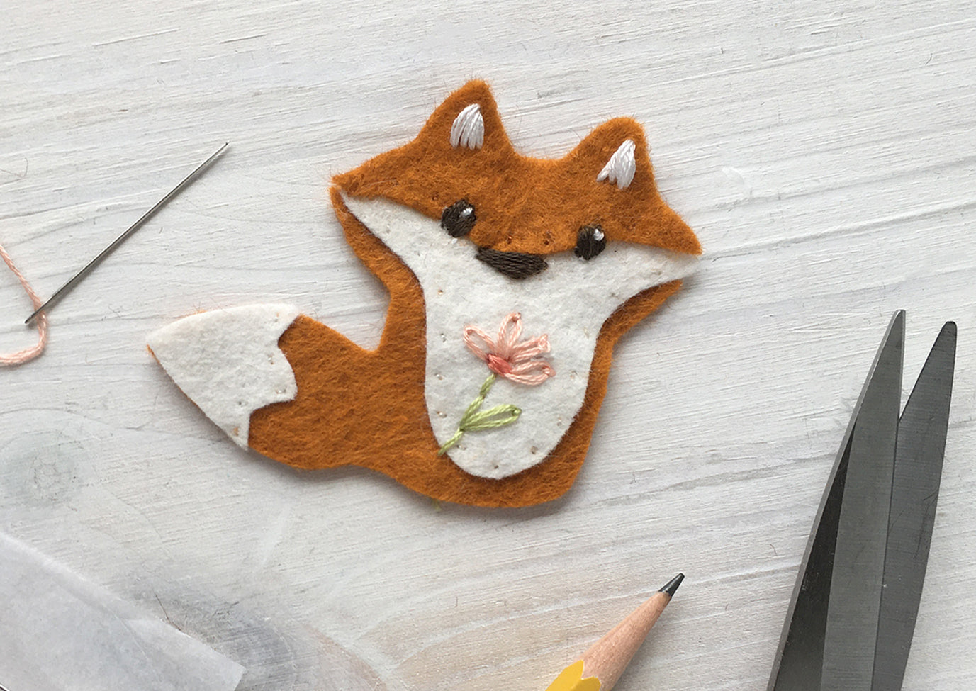 Finished embroidered felt fox