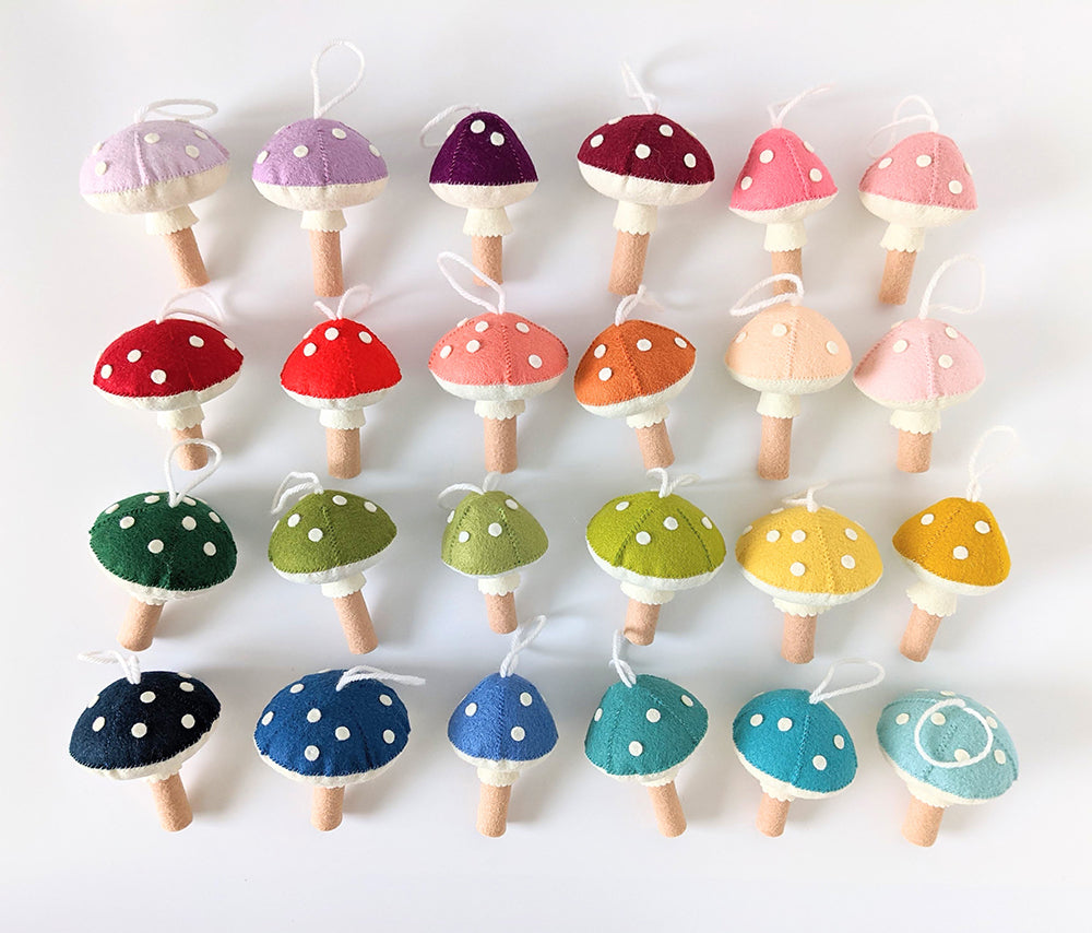 Rainbow mushroom ornaments