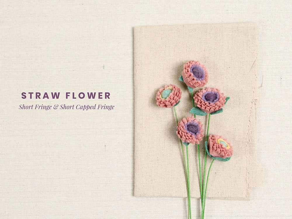 Using short and short capped fringe to make a straw flower