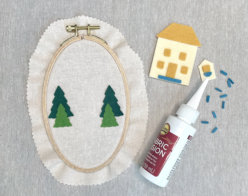 Adding felt shapes to embroidery hoop