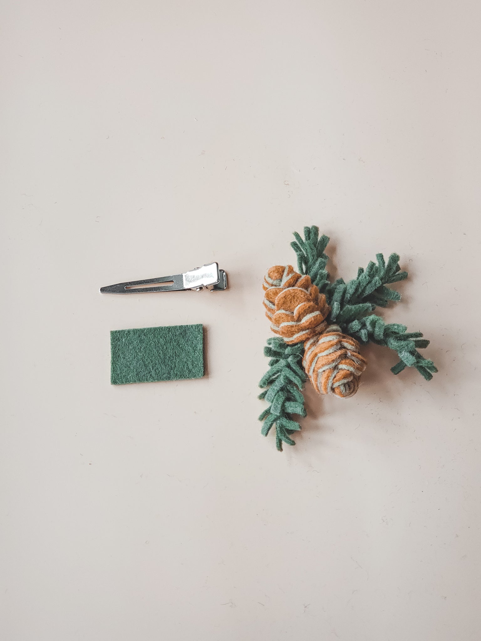 Felt Pinecone Hair Clip Step 1