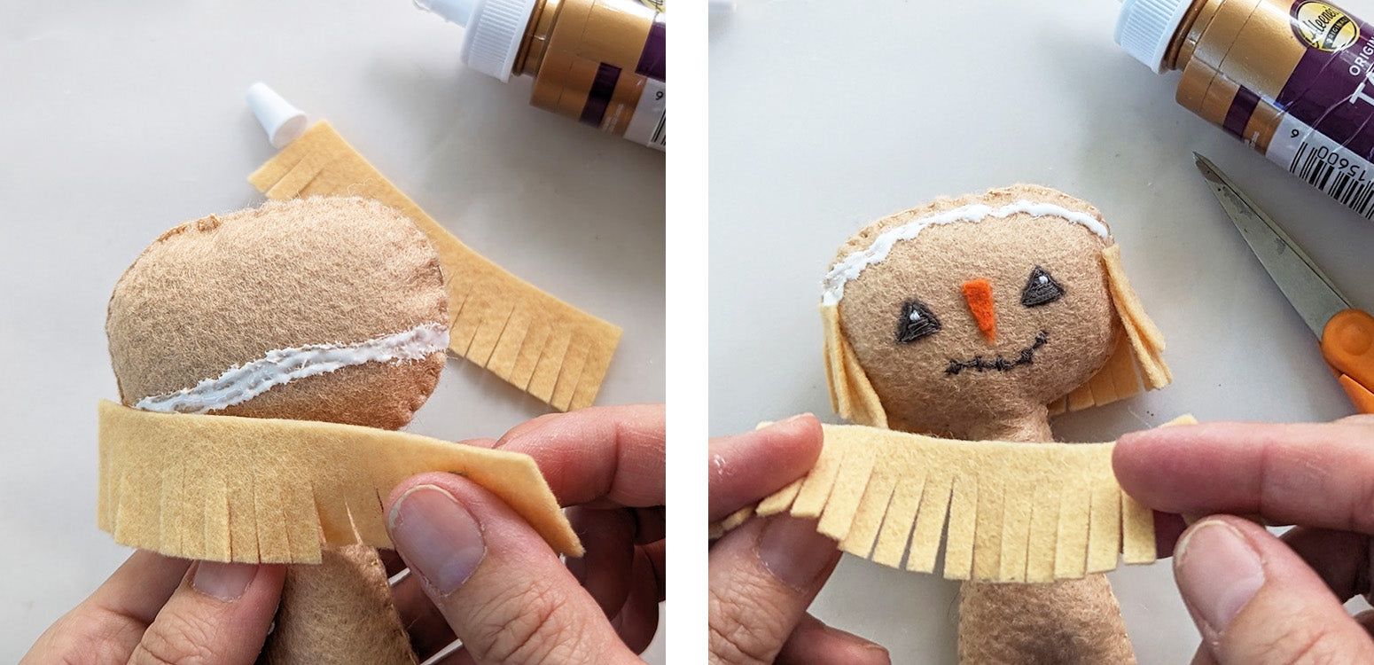 Adding felt hair to Scarecrow