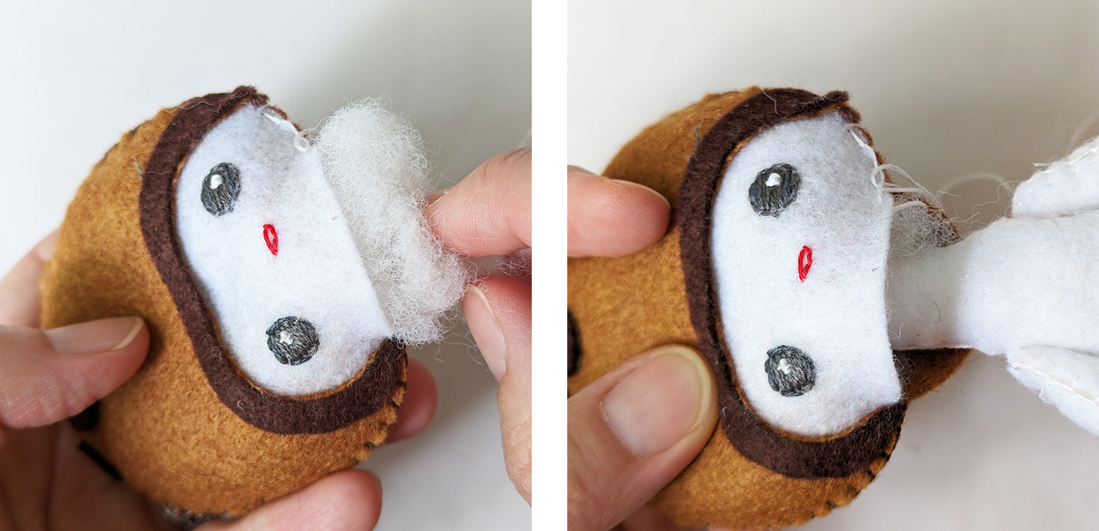 Attaching head to coconut doll