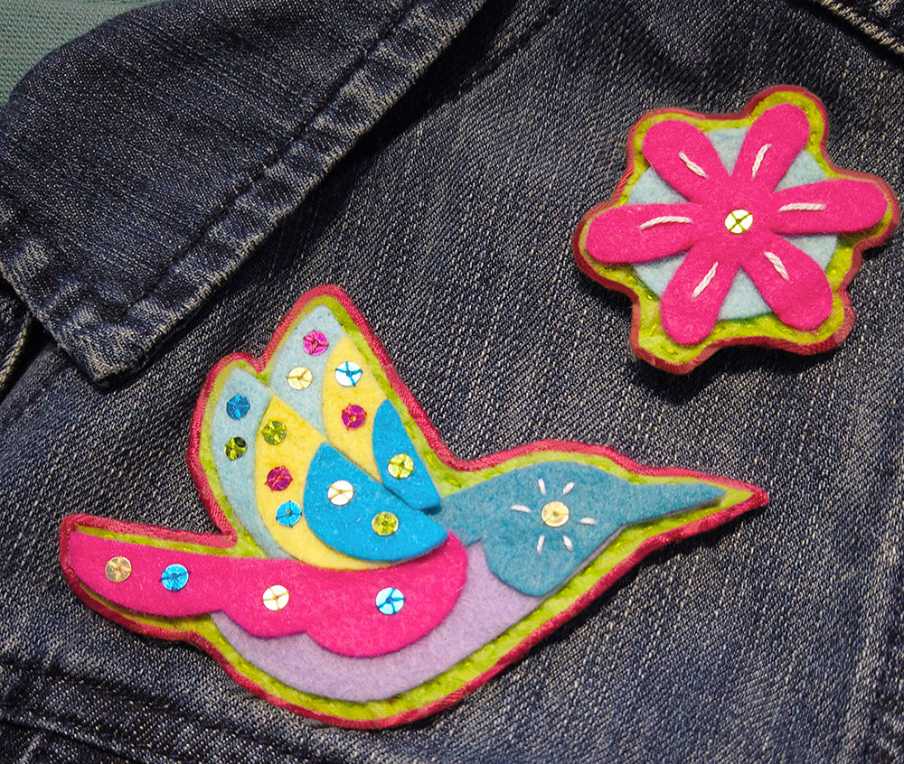 Felt patches stitched to jacket