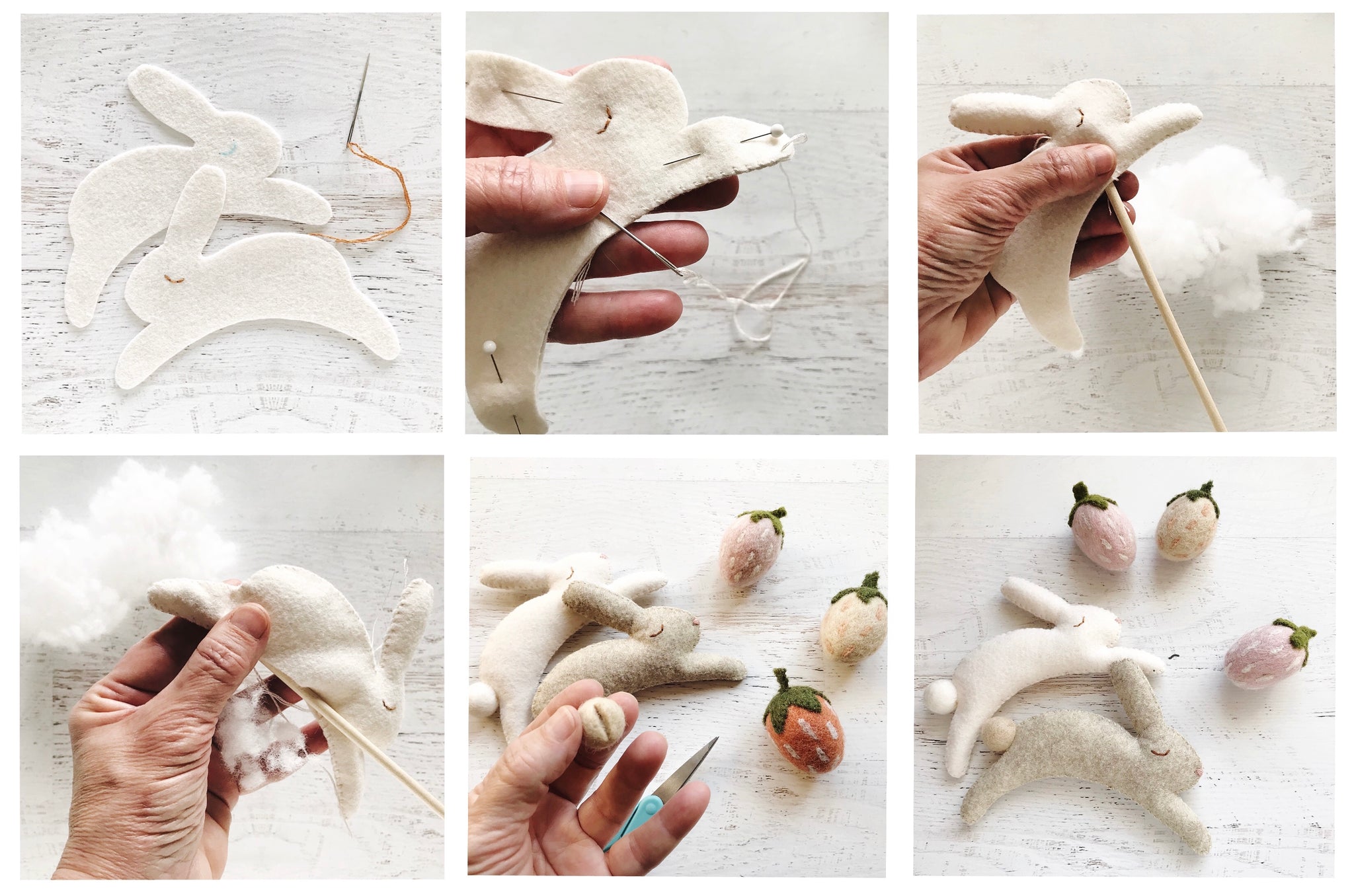 Stitching the felt bunny