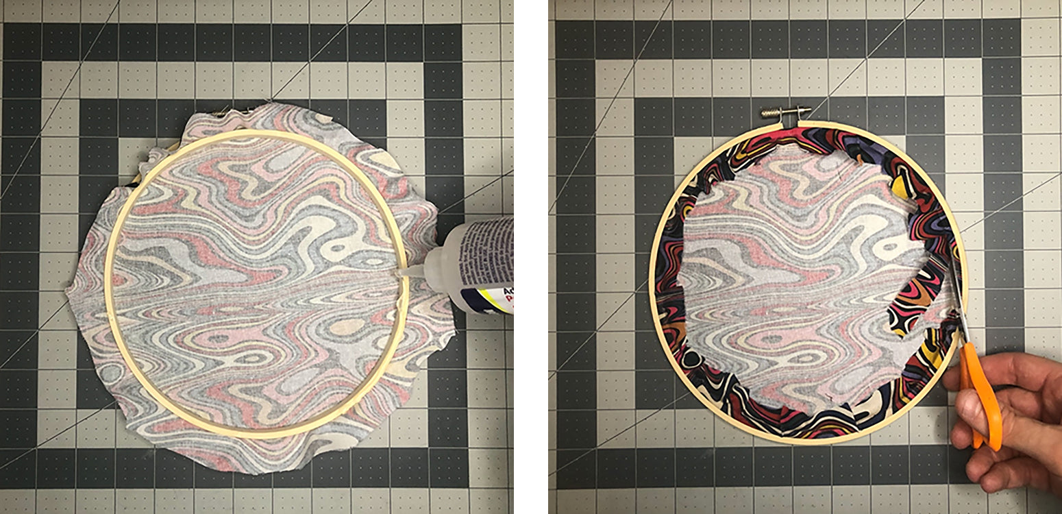 Gluing backing fabric to hoop