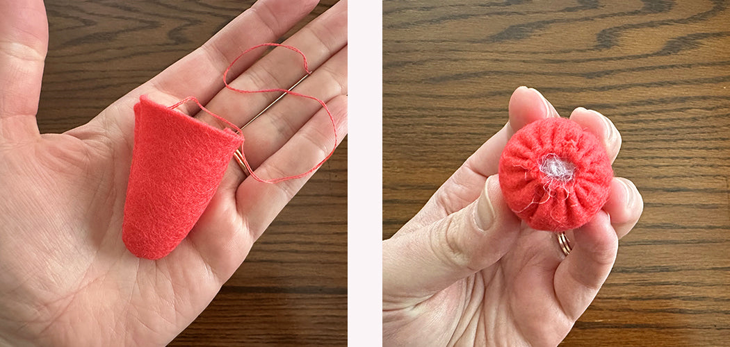 Stuffing and stitching strawberry