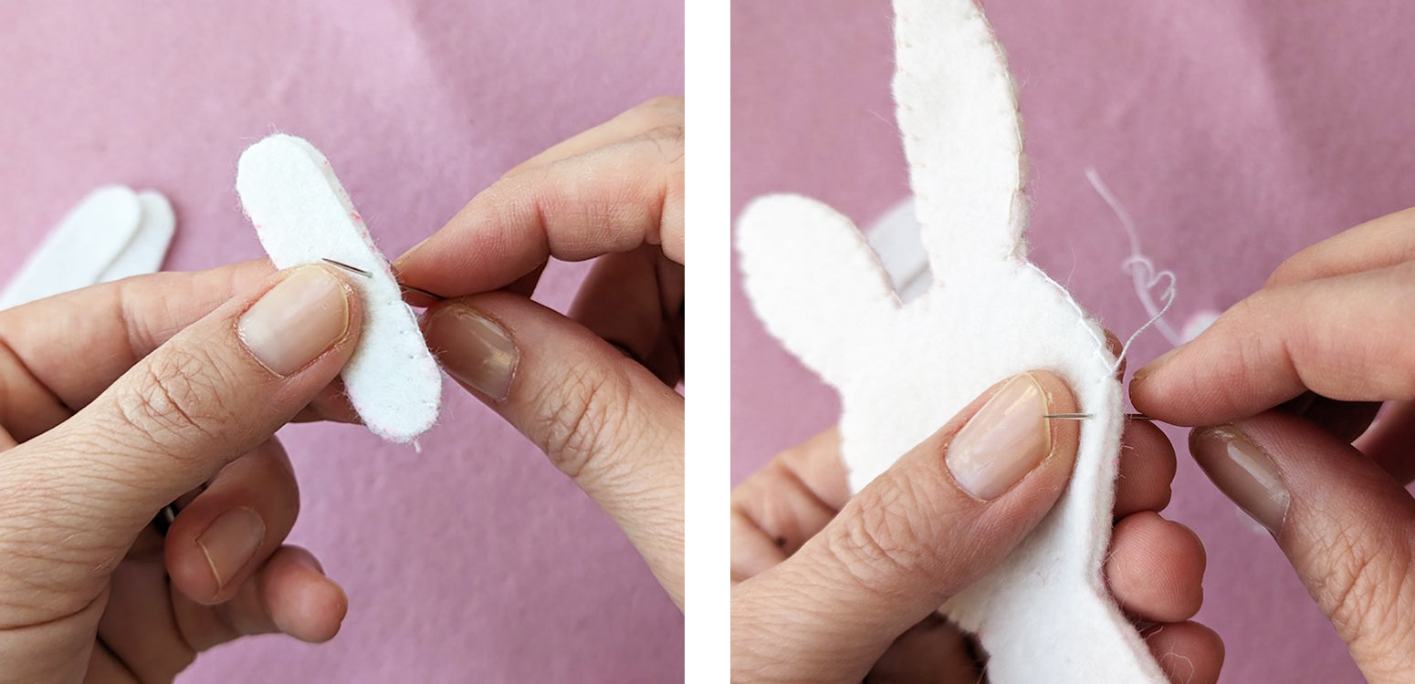 Stitching around bunny body and arms