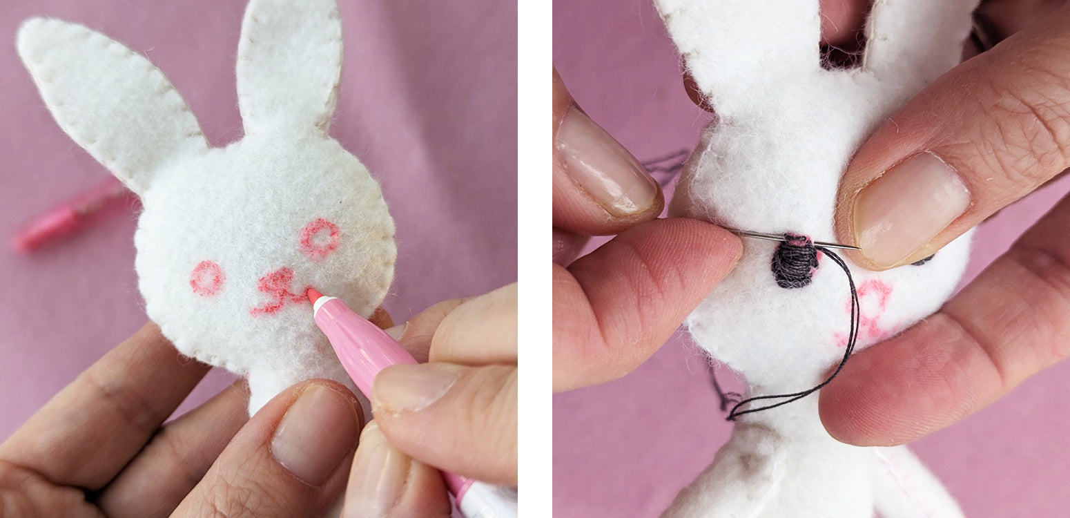 Drawing and stitching bunny face