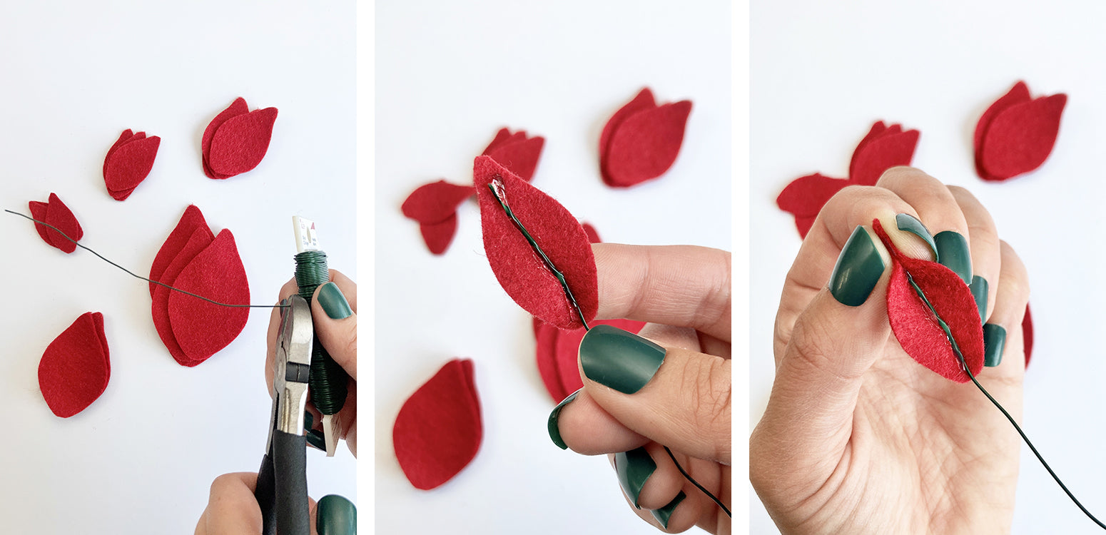 Sorting and gluing petals onto wire