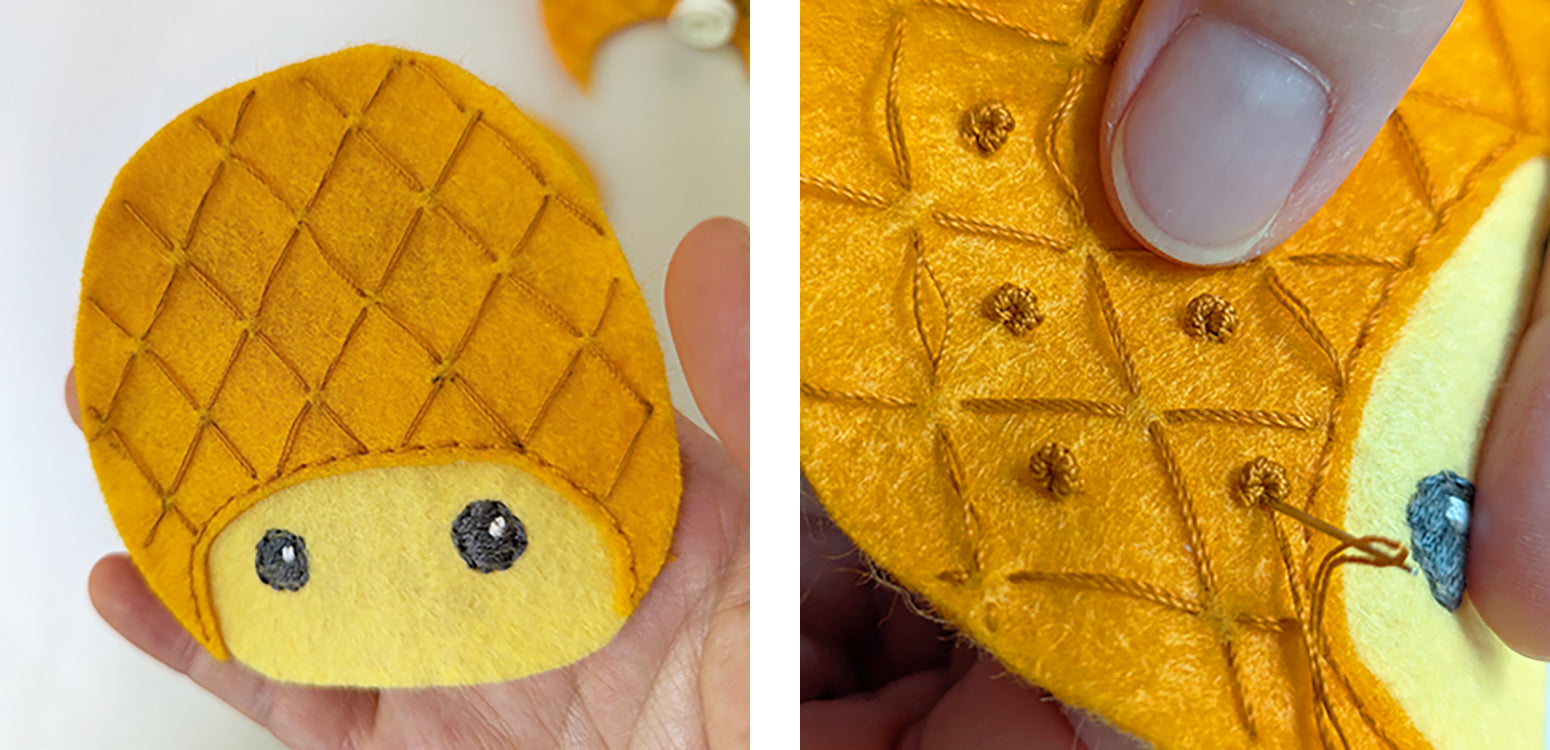 Stitching diamond pattern on pineapple head