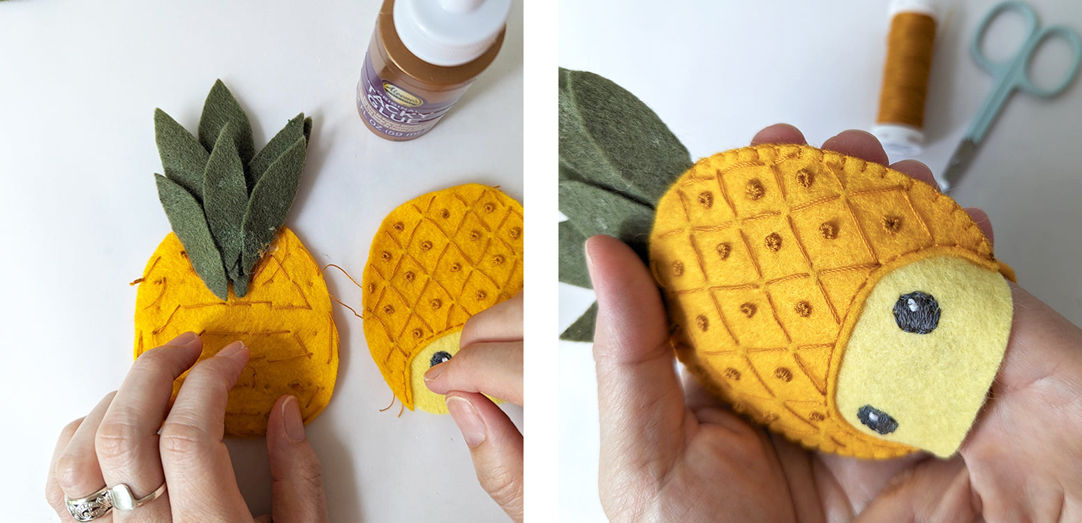 Adding crown of leaves to pineapple head