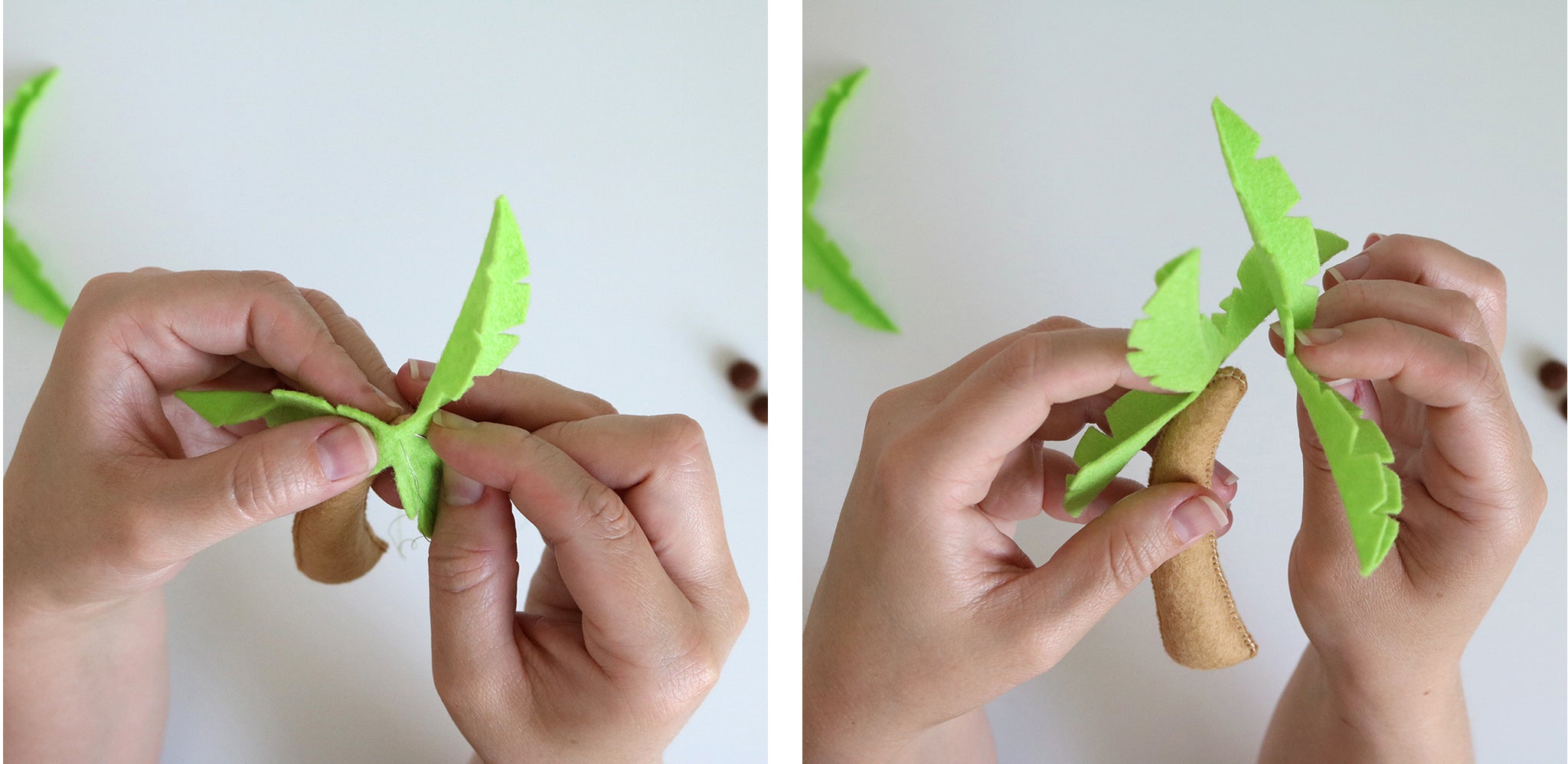 Attaching palm fronds to trunk