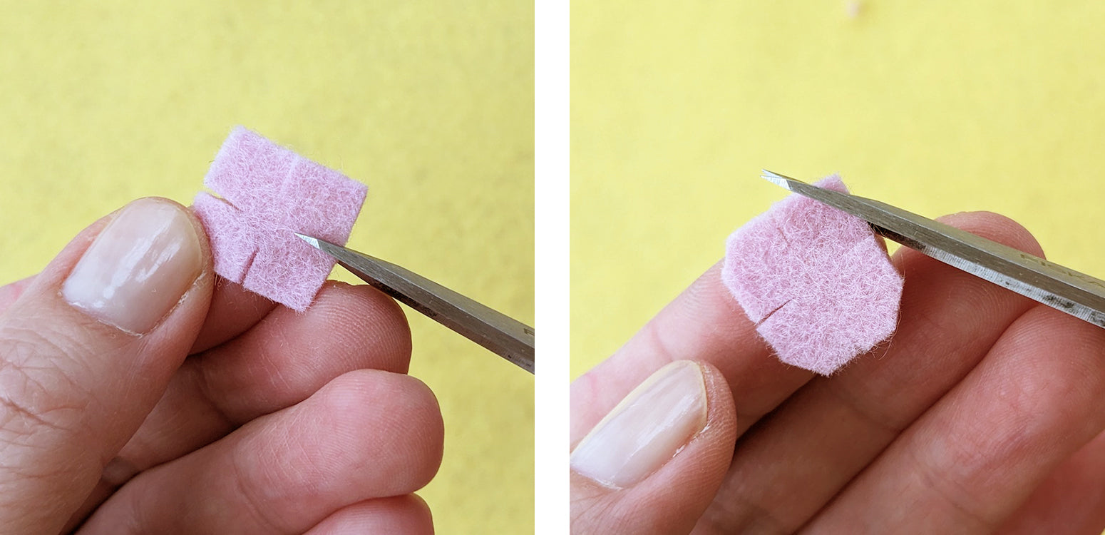 Cutting felt square into flower shape