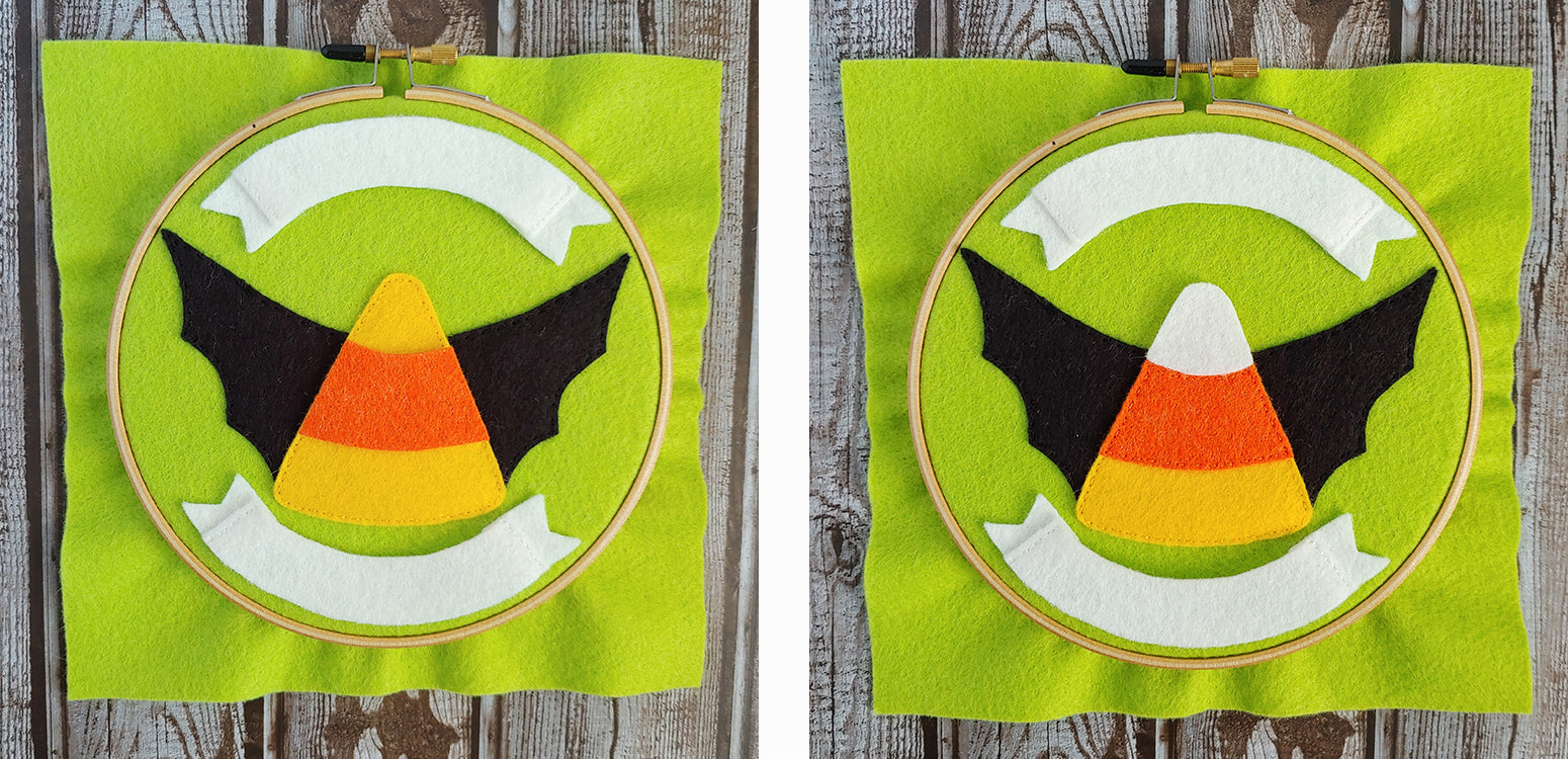 Adding remaining candy corn pieces to felt backing