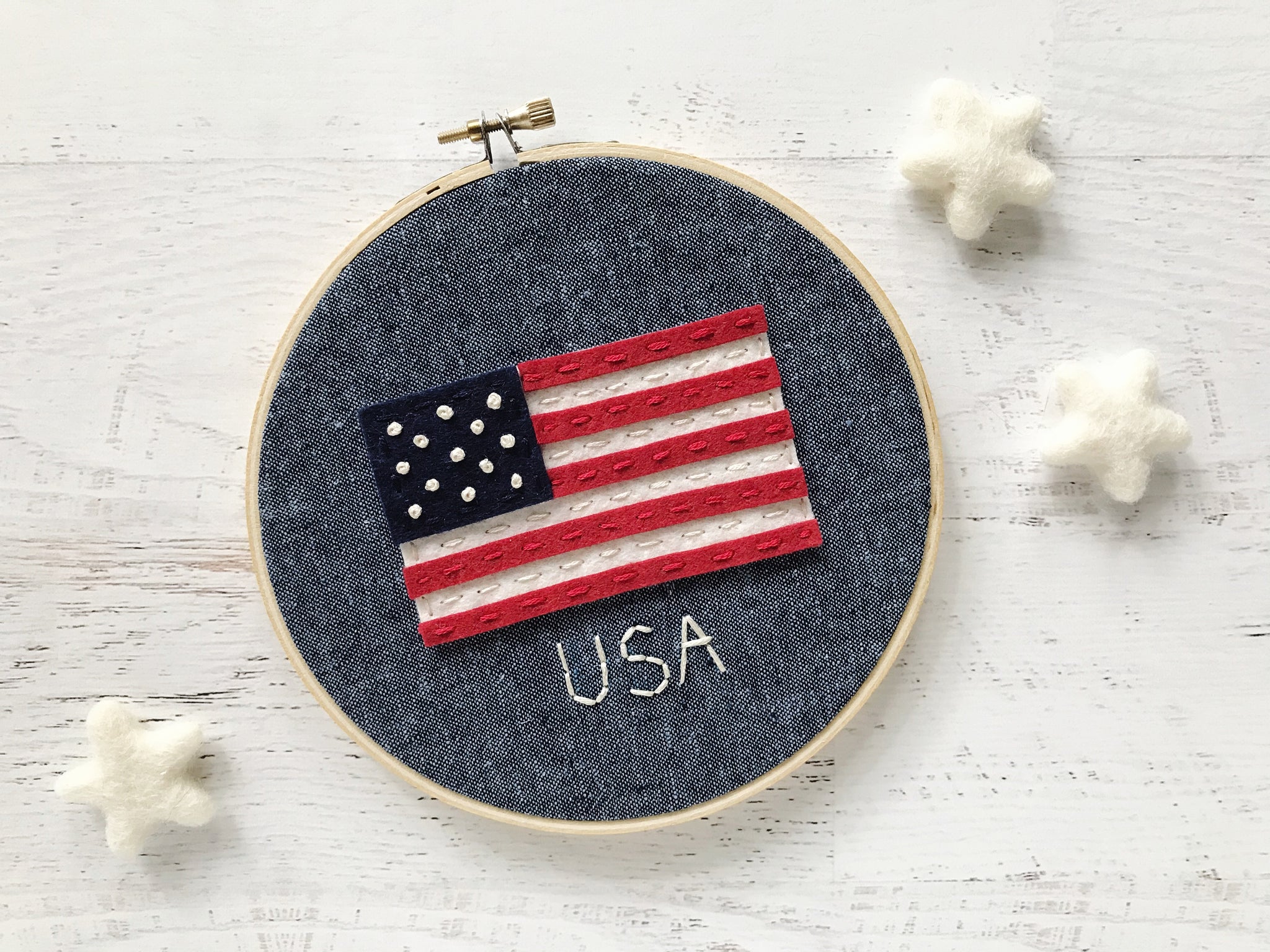 4th of July hoop art embroidery