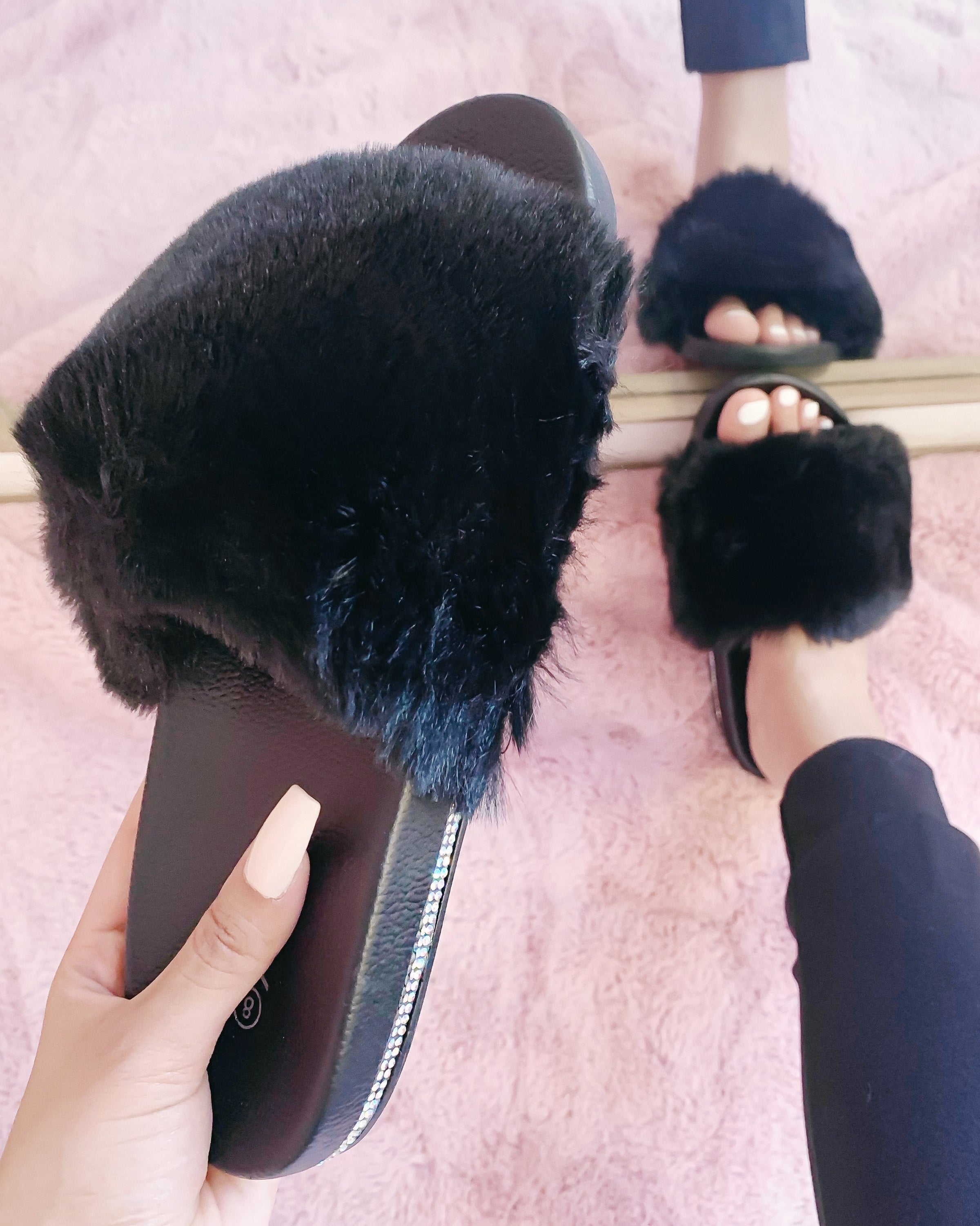 fluffy slipper slides