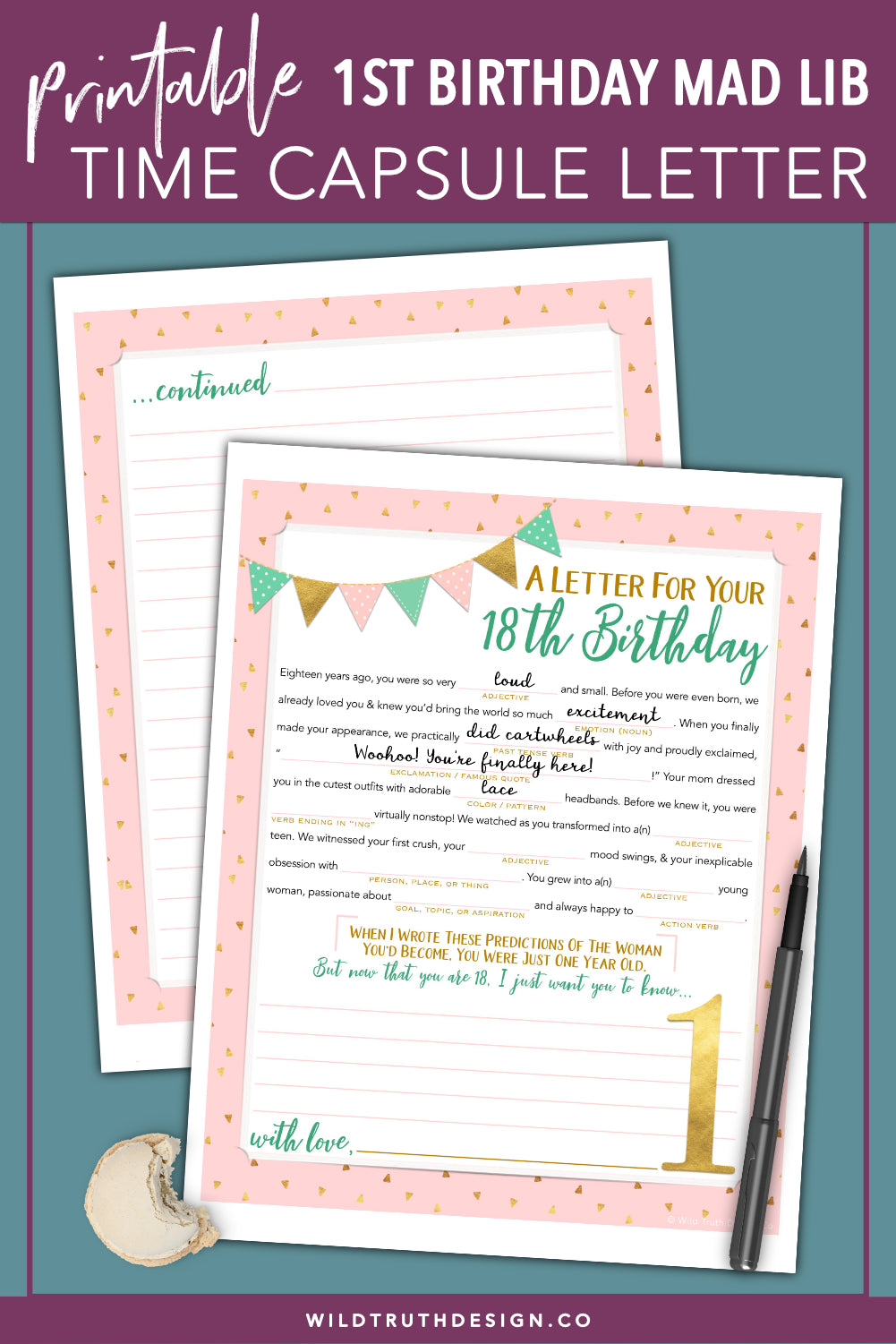 Free Printable 1st Birthday Time Capsule Letter