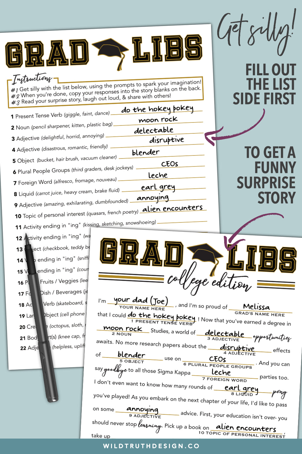 Grad Libs College Graduation Party Game (Printable Download) Wild