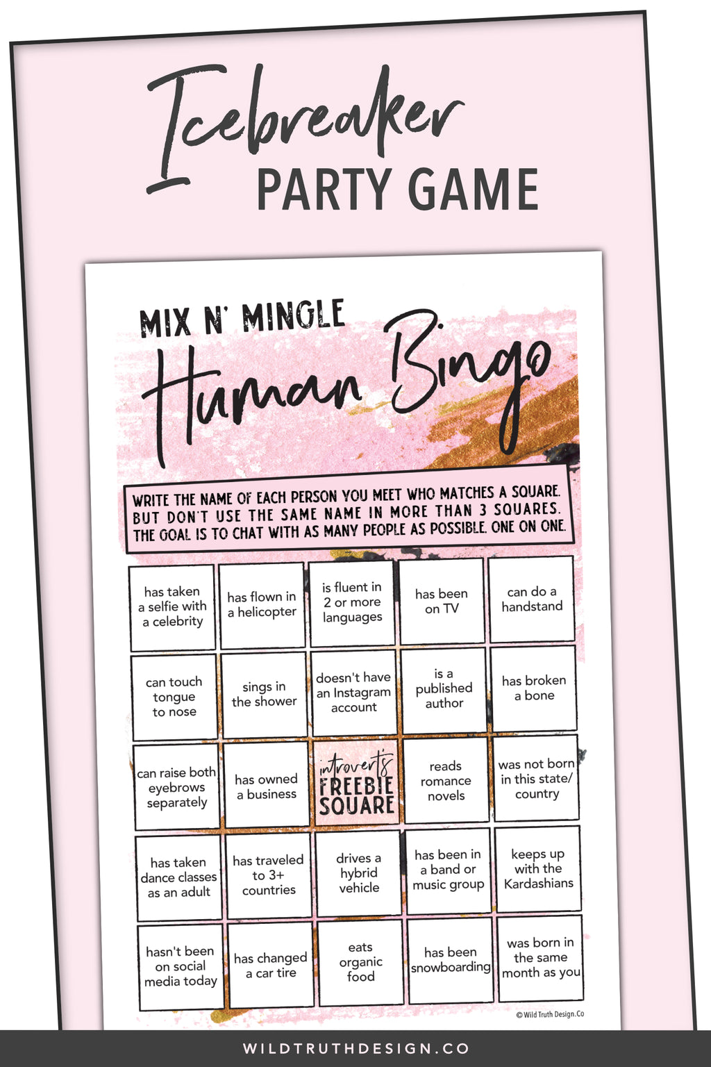 human bingo icebreaker womens party game printable