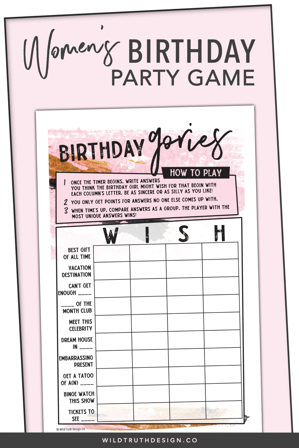 7pc womens birthday games pack younger or older