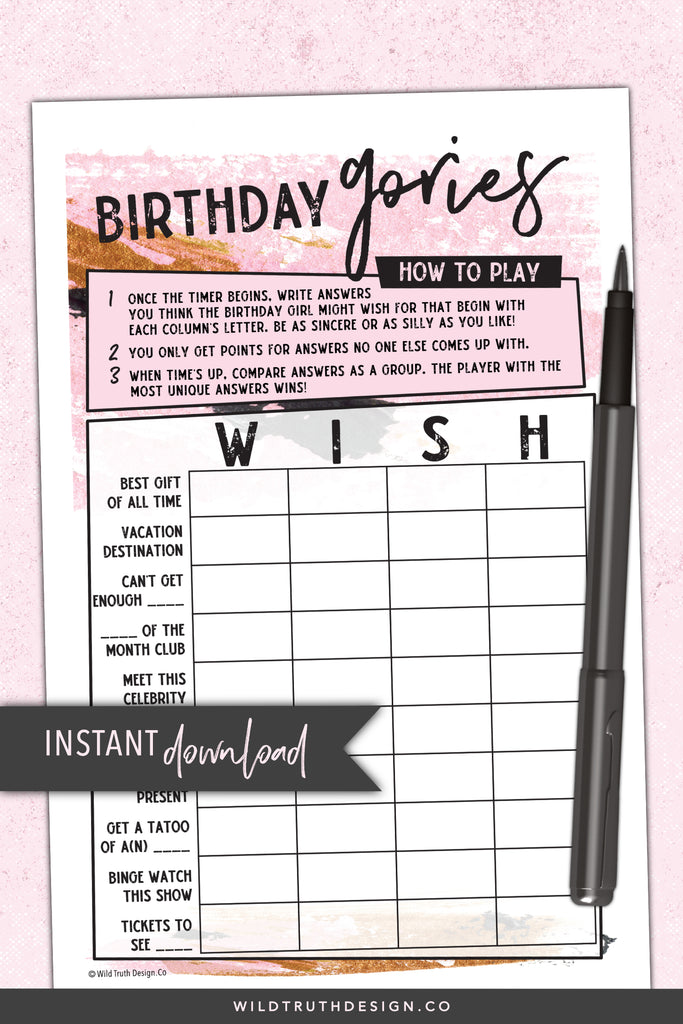 birthday gories womens birthday game printable wild