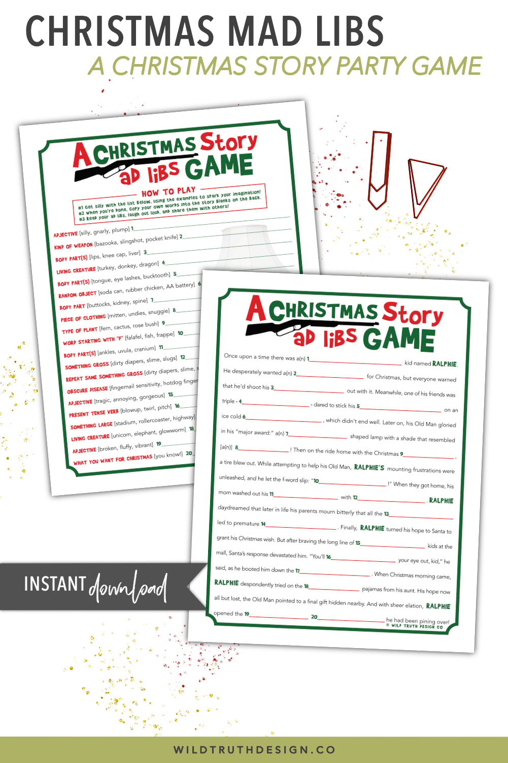 A Christmas Story Movie Party Game Funny Holiday Mad Libs Printable Wild Truth Design Co