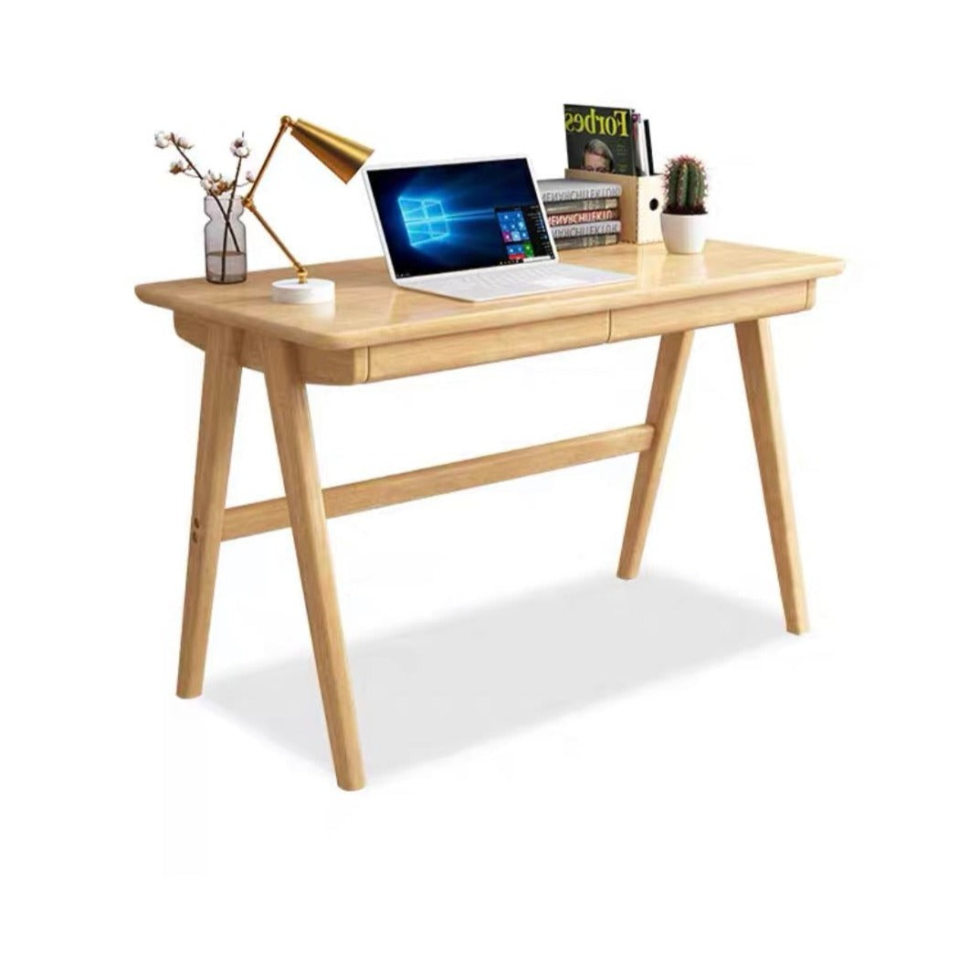 Draylen Walnut Color Solid Wood Study Desk with Drawers/Rubberwood/Cur
