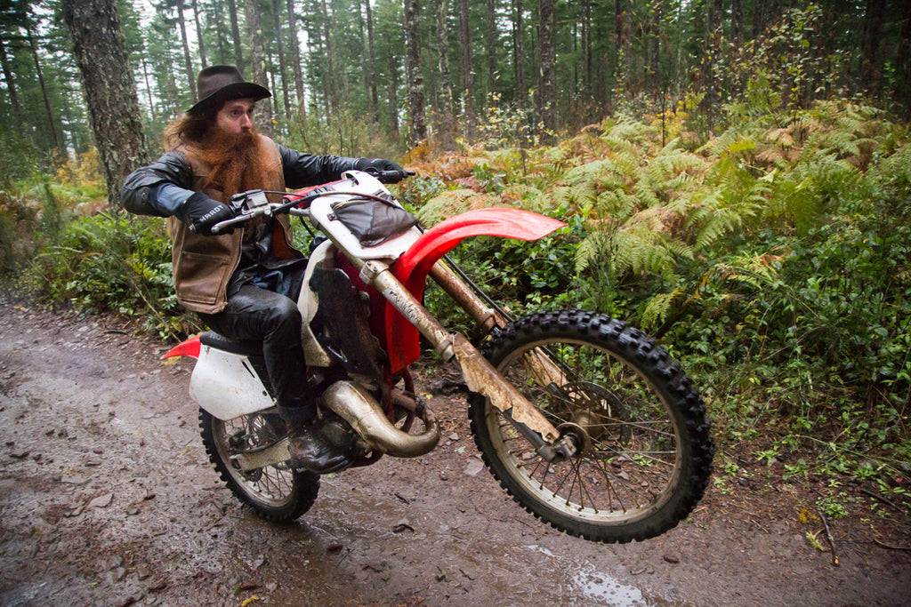 wheelie, waxed canvas, honda dirt bike, honda cr125, red clouds collective, dirt bike