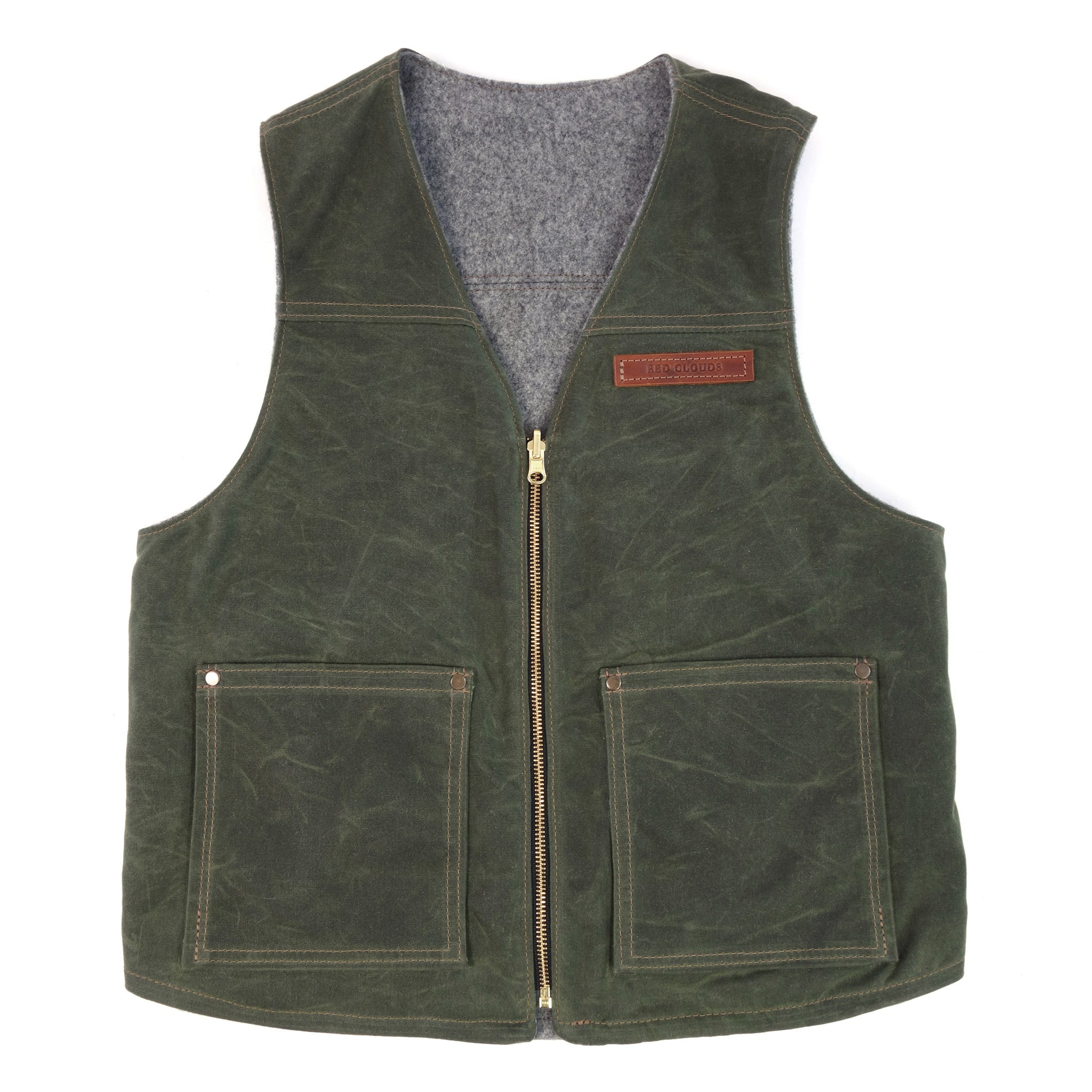 Reversible Vest - Olive - Red Clouds 