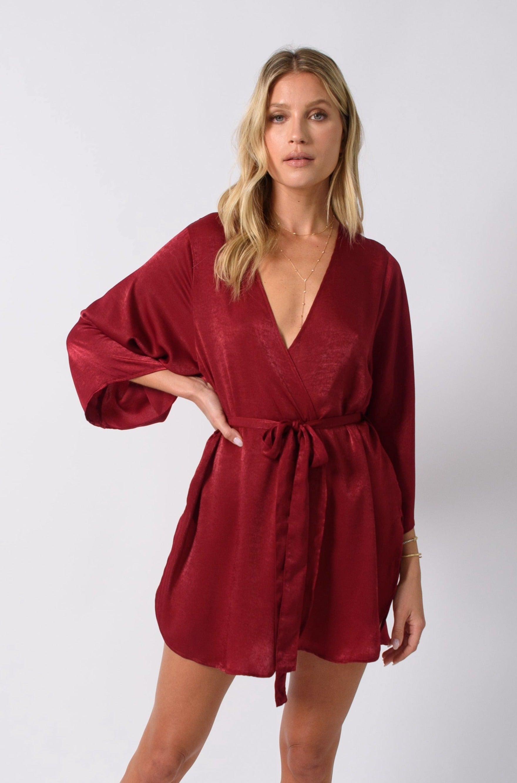 Image of Kimono Robe in Burgundy