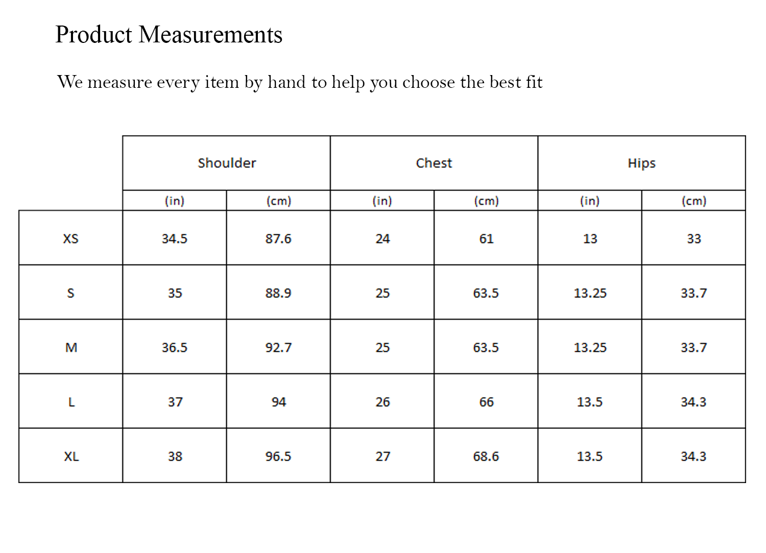 Top size chart