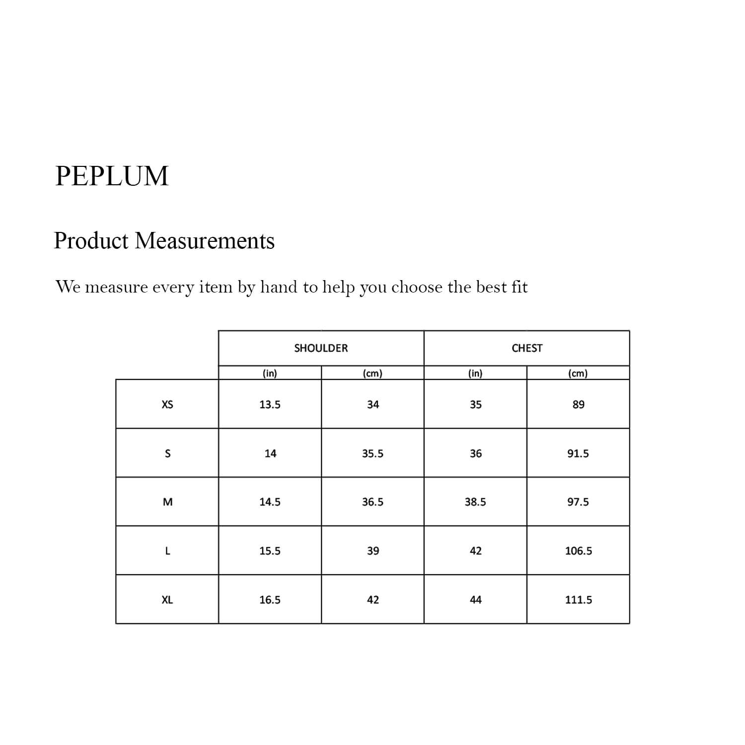 Peplum size guide