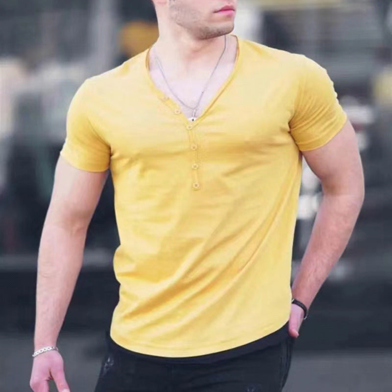 Mens Summer Fashion Casual Solid Color Stitching Zipper Pocket T