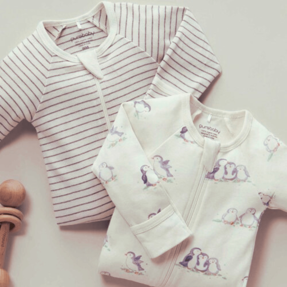 Pure Baby Penguin Print Growsuit