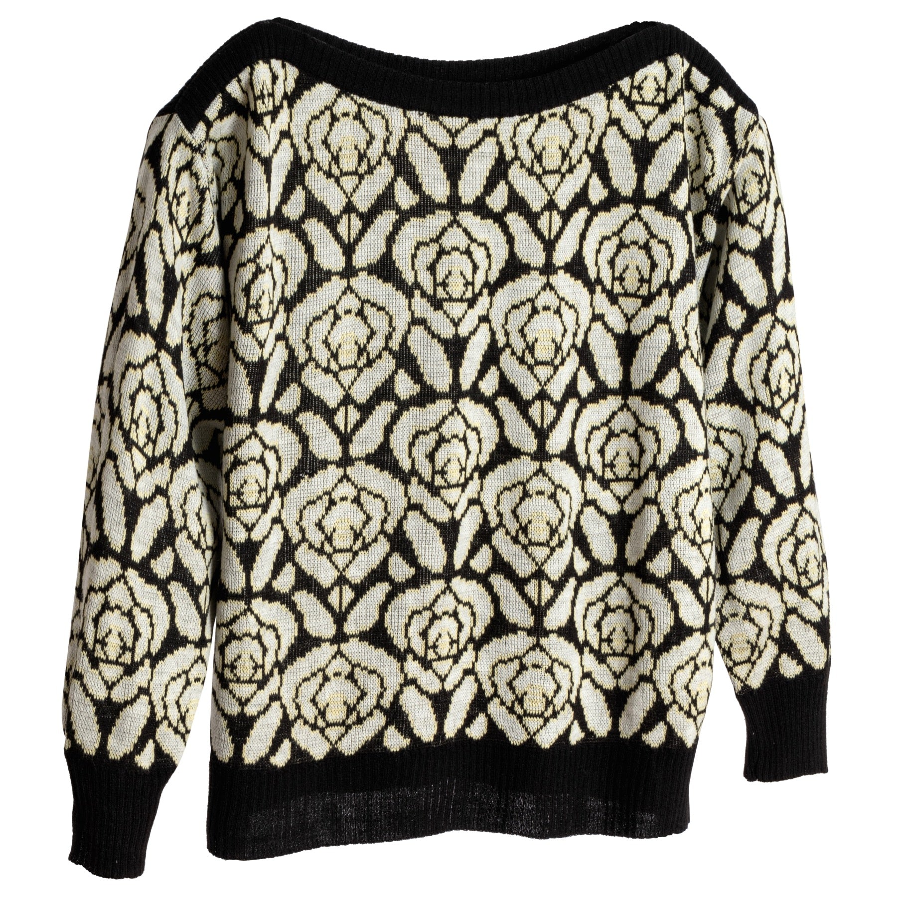 Jacquard Interlock Knit Wool Ribbed Jewel Collar Jumper